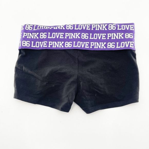 Pink Victoria's Secret Women's Black Purple Spandex Athletic Shorts Size M - Picture 2 of 4